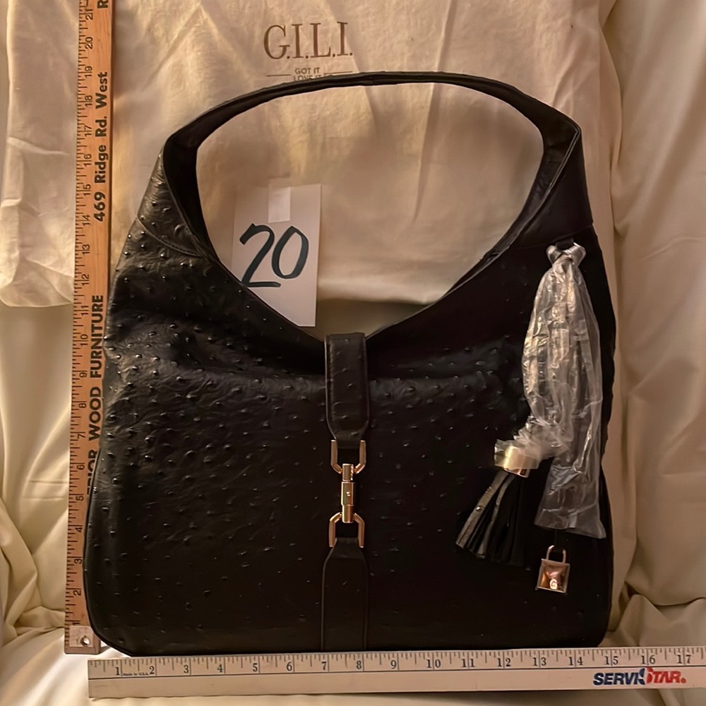 Brand new Never used G.I.L.I. Classic Leather Hobo Verona Black Ostrich